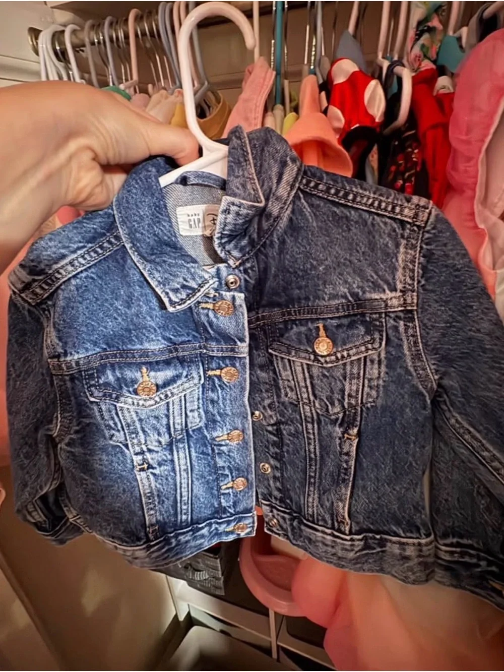 GAP Kids Denim Jacket with Minnie Patch - Blue with Red Bow 2T